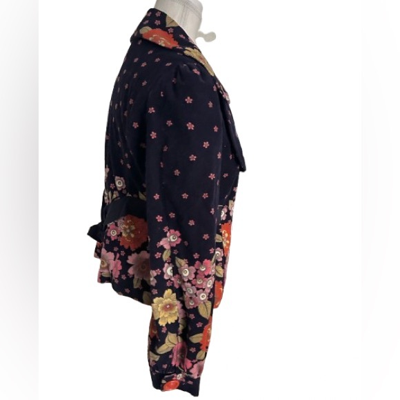Vintage Floral Boho Corduroy ELEVENSES Navy Blue Jacket Blazer Pink Designer 8 - Picture 5 of 14